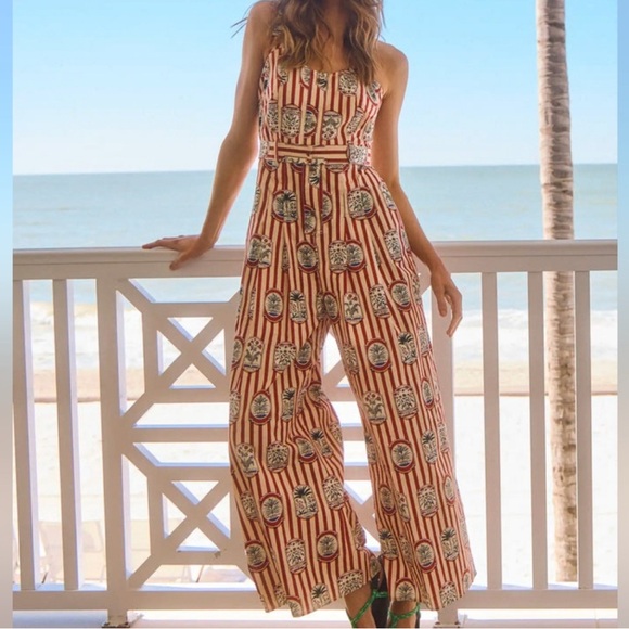 Hunter Bell Red and White Striped Mallet club sandy Jumpsuit NWT - Picture 4 of 8